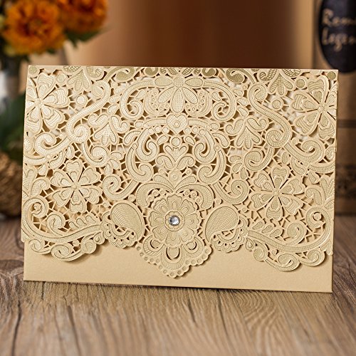 50PCS Paper Laser Cut Bronzing Wedding Baby Shower Invitation Cards with Butterfly Hollow Favors Invitation Cardstock for Engagement Birthday Graduation (YC042)