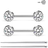 Ruifan Titanium Internally Threaded Nipple Piercing Jewelry Ring Jeweled CZ Opal Tongue Rings Straight Barbell Body Piercing Jewelry for Women Men 14G 14MM With Straight Piercing Taper