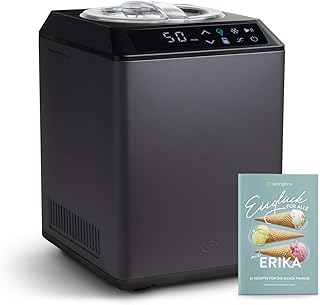 Eismaschine & Joghurtbereiter Erika 2,5 L mit selbstkühlendem Kompressor 250 W, aus Edelstahl mit Kühl- und Heizfunktion, inkl. Rezeptheft