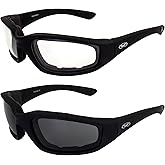 Global Vision Kickback Padded Motorcycle Sunglasses 2 Pair Black Frame Clear & Smoke Lenses