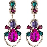 Teardrop Cluster Earrings, Colorful Teardrop Chandelier Dangle Earrings for Women, Bohemian Teardrops Rectangle Earring, Sparkling Multicolor Teardrops Geometric Stud Earring Boho Jewelry