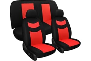 Tapha Universal Car Seat Covers Full Set - Front and Rear Split Bench, Easy to Install, Breathable and Washable Universal Interior Covers for Auto, SUV, Sedan, Van, Airbag Compatible, Black & Red