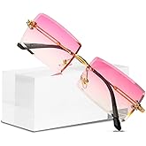Canoazo Rimless Rectangle Sunglasses Women Men Trendy Square Y2K Glasses Retro Frameless Eyewear Gradient Lens