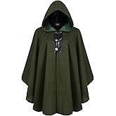 Regenboog Short Woolen Renaissance Cloak with Hood, Medieval Hodded Cloak for Women Man, Hobbit Halloween Costume