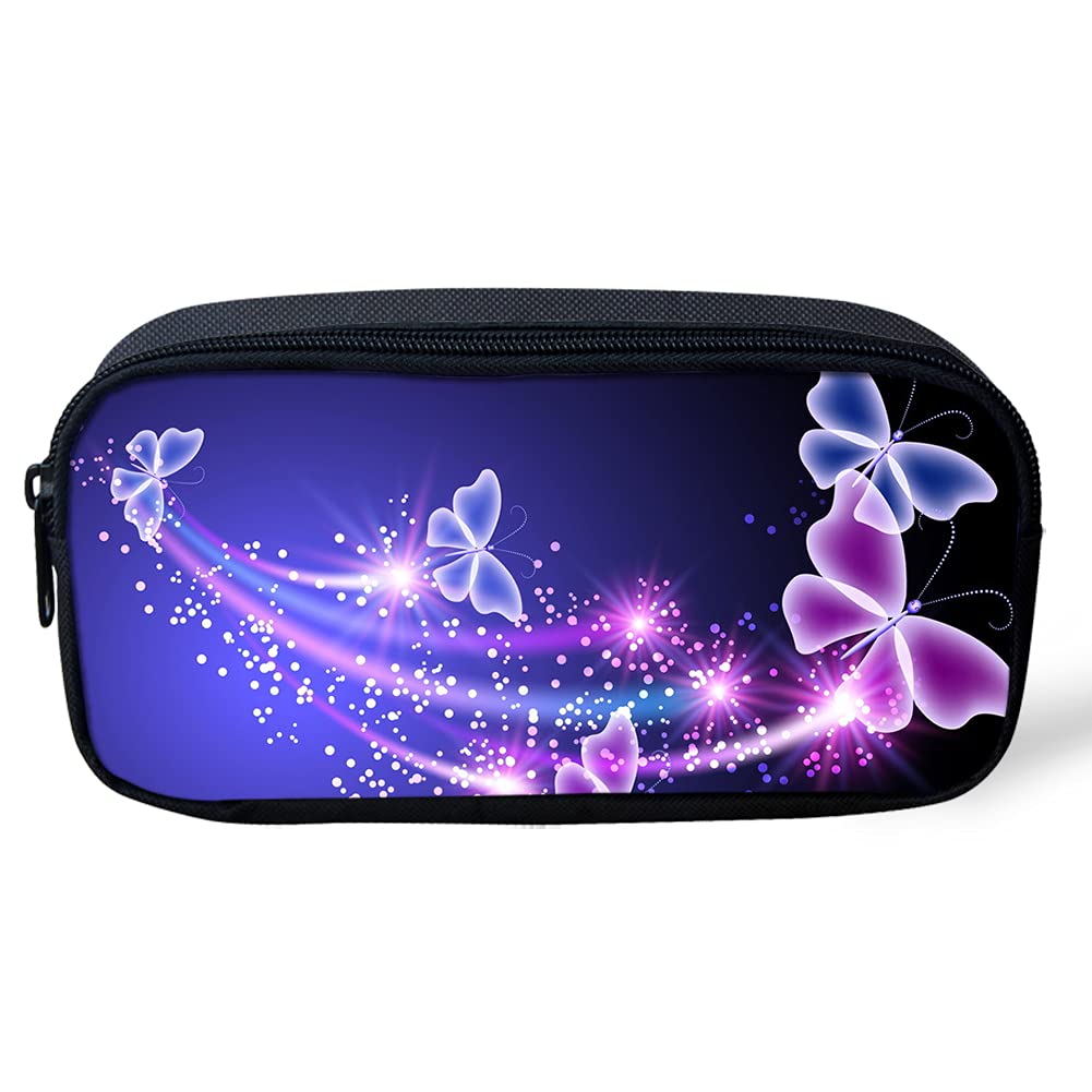 Biyejit Butterfly Print Pencil Case Pen Bag Portable Pencilcase School Supplies for Students Girls Boys Teen Storage Organizer