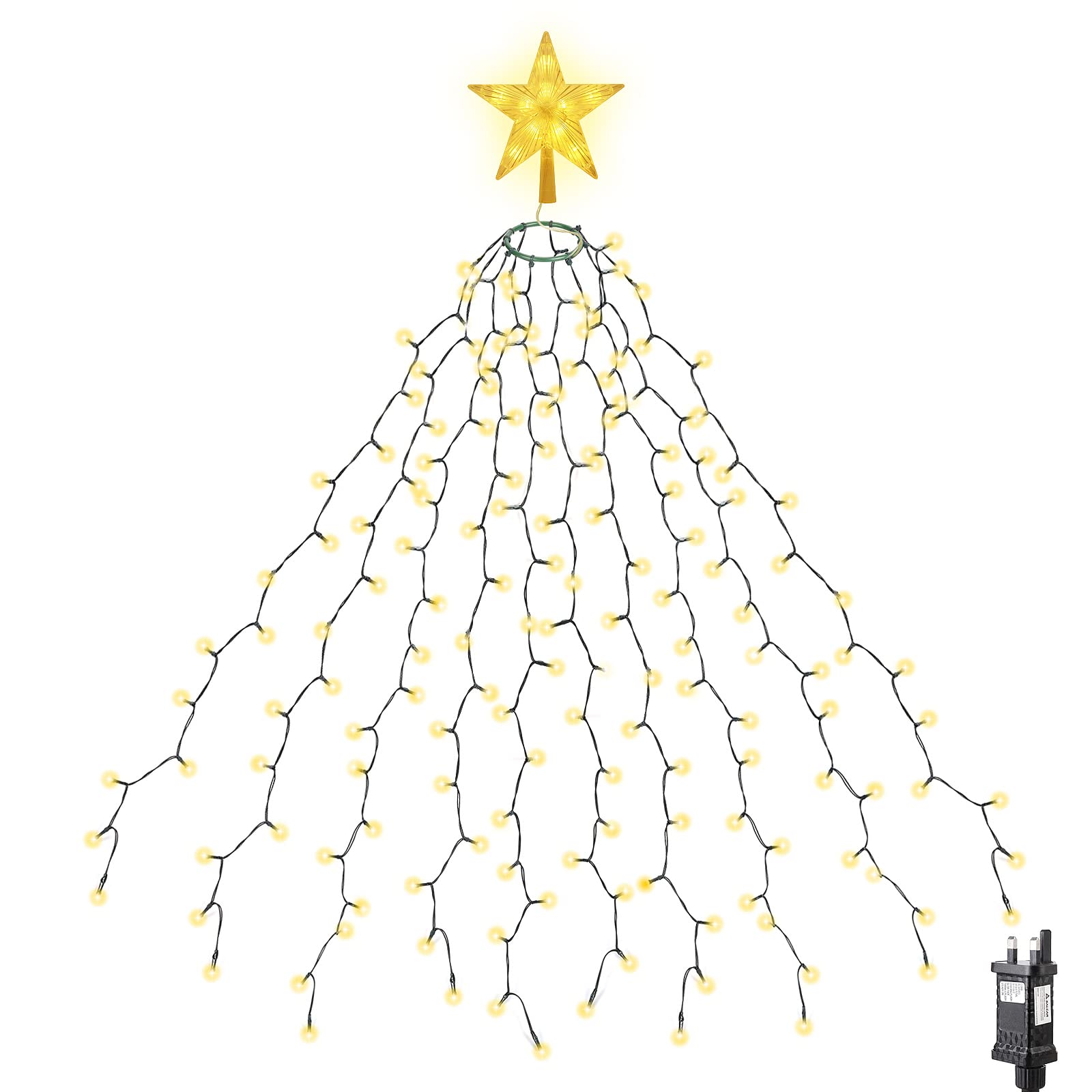 SALCAR Christmas Tree Lights with Star Topper, 3m x 10 Strands 360 LED Fairy Lights for 7-12ft Christmas Trees, Easy to Install with 8 Modes, Memory & Timer Function, Warm White