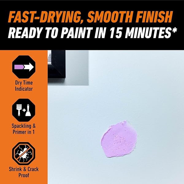 GORILLA HIGH PERFORMANCE WALL REPAIR COLOR CHANGE, 32 OUNCE TUB, APPLIES PURPLE, DRIES WHITE – SPACKLING & PRIMER IN ONE, SHRINK & CRACK RESISTANT