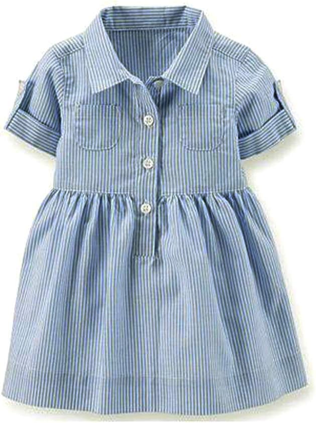 Vertical Striped Shirt Dress - Short Sleeve - Blue - for Baby Infant Toddler Girl
