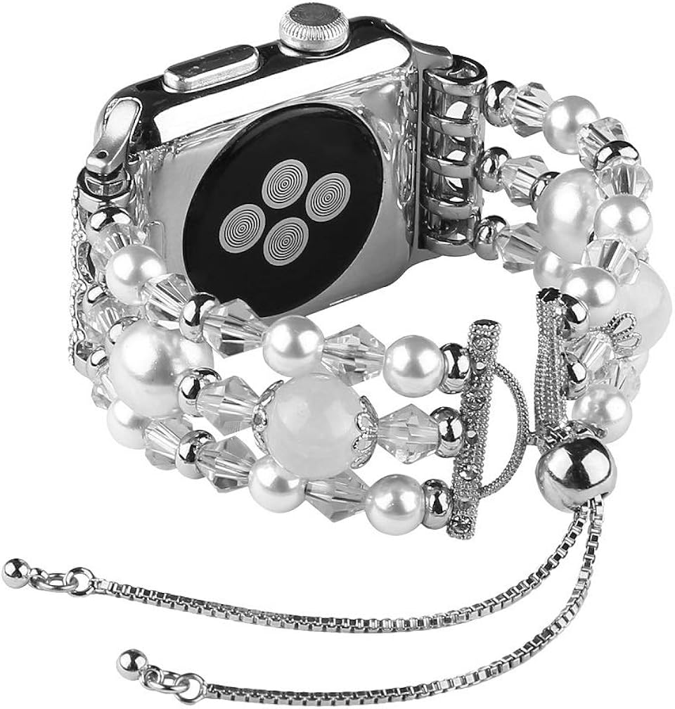 Juzzhou Watch Band For Apple Watch iWatch 38/40 / 42 / 44mm Series 1/2/3/4 Faux Pearl/Agate Replacement With Metal Adapter