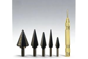 6 PCS Step Drill Bits, (50 Sizes) HSS Step Unibit Drill Set with Auto Center Punch Black and Gold, Double Cutting Blades HSS 