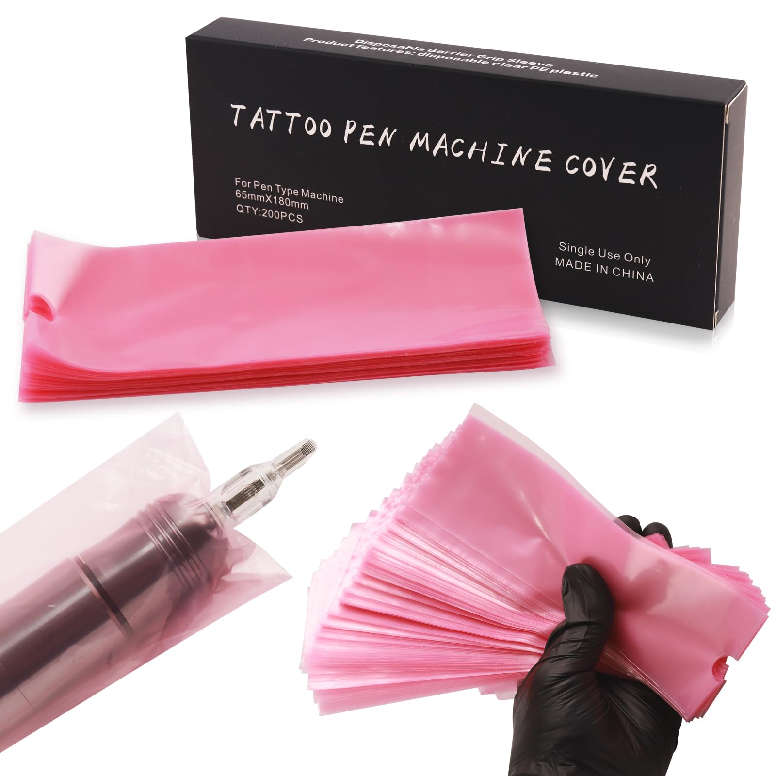 Rayyl 200PCS Disposable Tattoo Pen Bags - Pink Tattoo Pen Covers — image 1