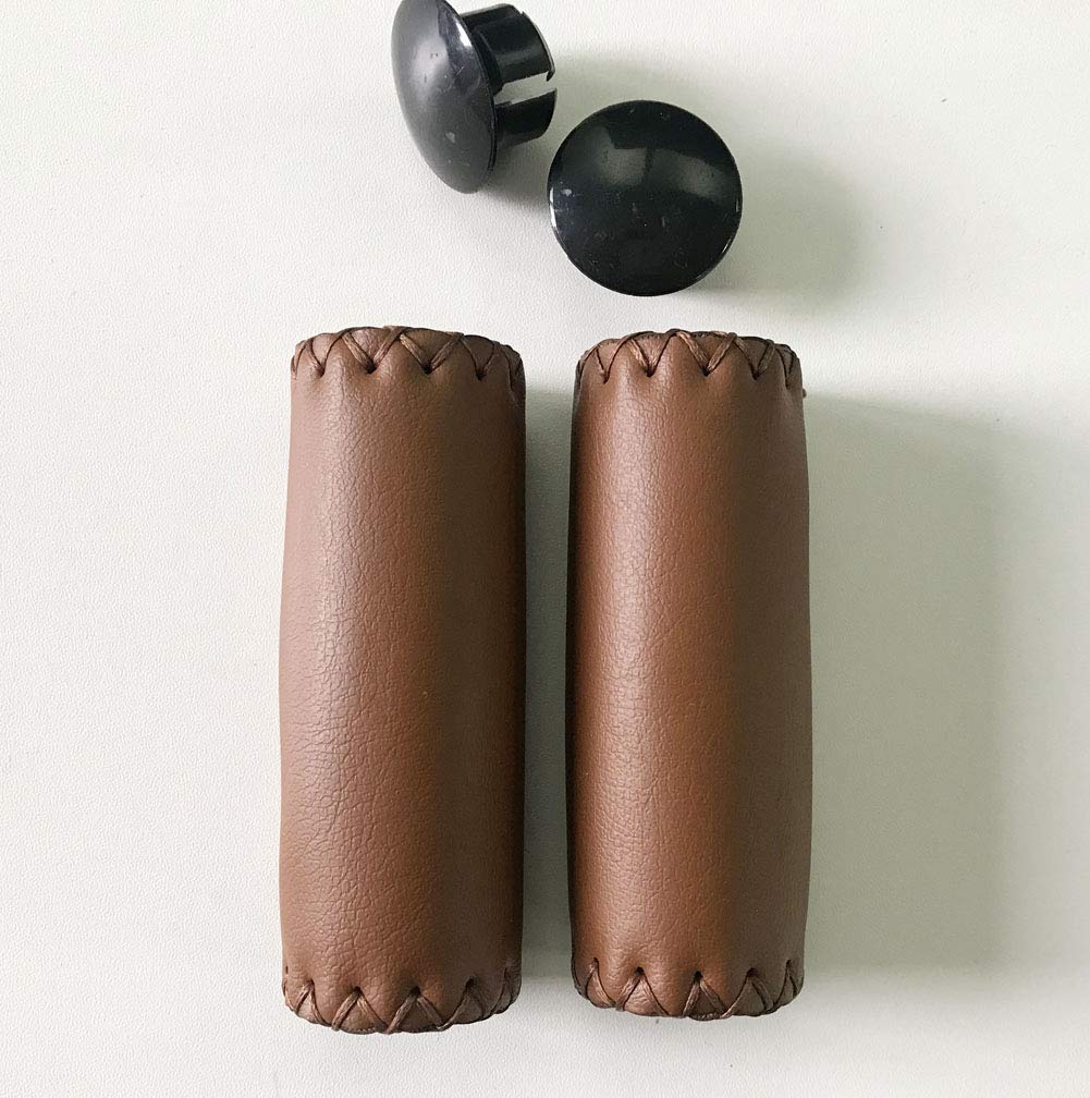 UPANBIKE Children Bike Grips Retro Synthetic Leather Scooter Grips Fit 22.2mm Handlebar End for Kids Mountain Bike Road Bicycle (One Pair)