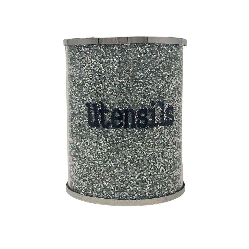 Silver Utensil Jar Sparkle Ornament Bling Crushed Diamond Gift | CRYSTALLIZED Kitchen Utensil jar storage box cannister | Crushed Diamond Display | gift present for all occasion Home Decor
