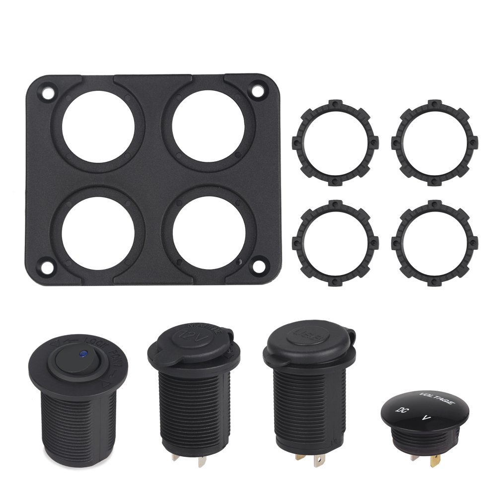 WATERWICH 2 3 4 Hole Marine Illuminated Toggle Rocker Switch Panel Waterproof Ignition Rocker Switch 12V-24V Volt Meter for RV Car Boat Trailer Vehicles Truck Yacht SUV (Two Hole Green)