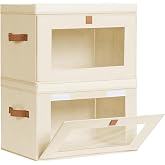 Homsorout Large Closet Storage Organizer - Clothes Storage Bins with Handles &amp; Window, Collapsible Decorative Boxes with Lids, Fabric Containers for Living Room, Dorm, 2 Pack, Beige