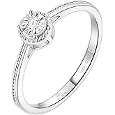 CRITI RORA 925 Sterling Silver Lab Grown Diamond Engagement Ring,Classic Solitaire Promise Wedding Band