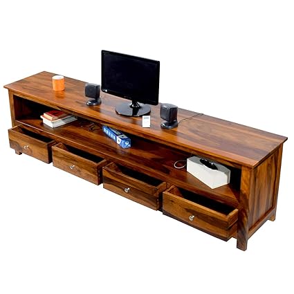 Daintree Sheesham Wood 1.96 Meter Dolly 4 Draw TV Unit Cabinet Entertainment Stand (Natural Teak Finish)