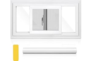 AIRVOWS Sliding Basement Windows, 32"×20" with Frosted Glass Paper,Featuring Double-Pane Insulated with Thermal Insulation Soundproof Glass,Removable Sliding Windows with Screen Windows