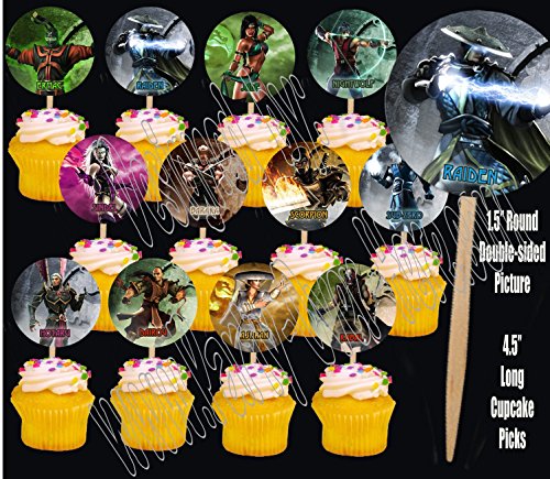 Party Over Here Mortal Kombat Video Game Double-sided Images Cupcake Picks Cake Topper -12
