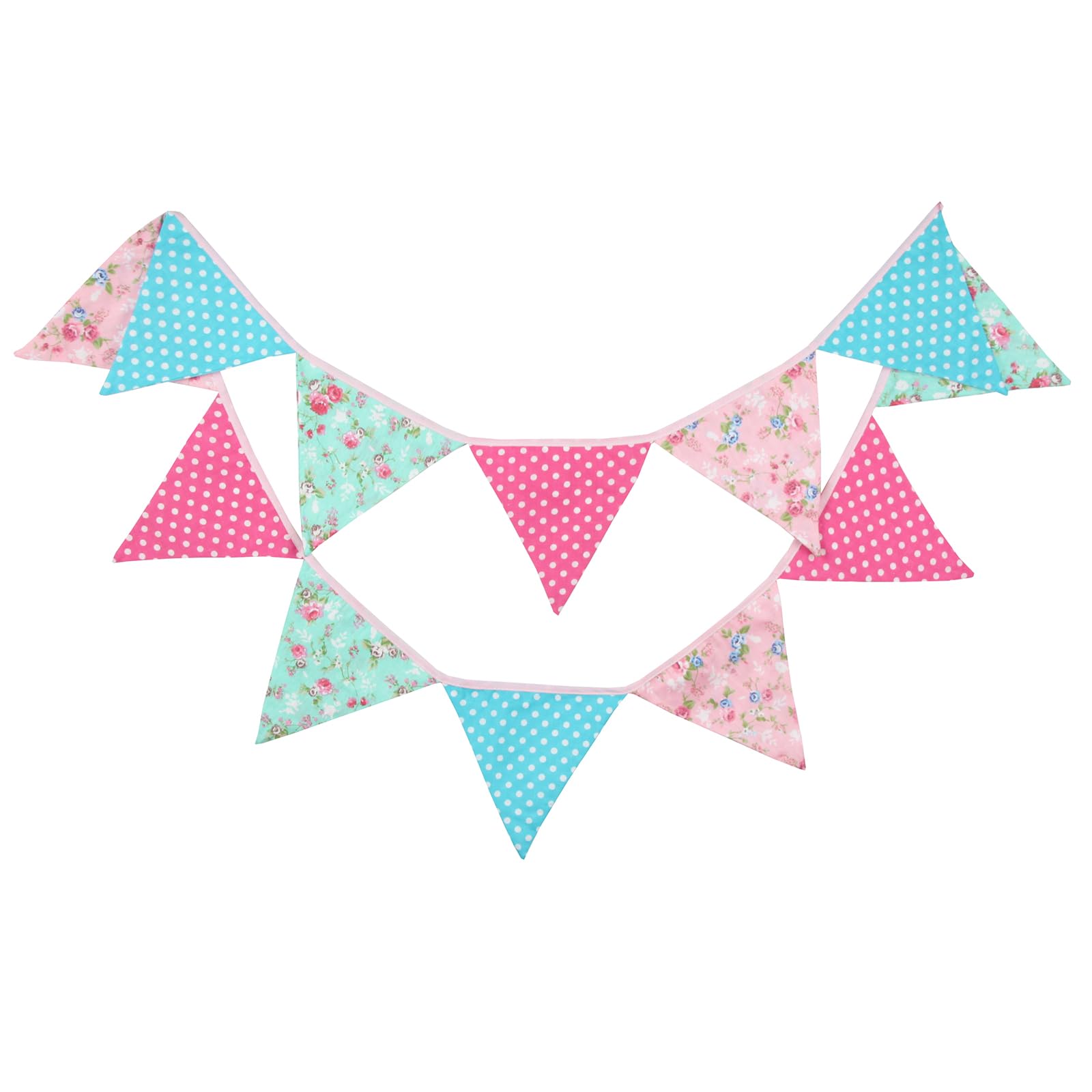 G2PLUS Two Layer Fabric Bunting Banner: 3.3m Florial Dots Triangle Garland for Kid's Bedroom, Playhouse, Birthday Party Decoration