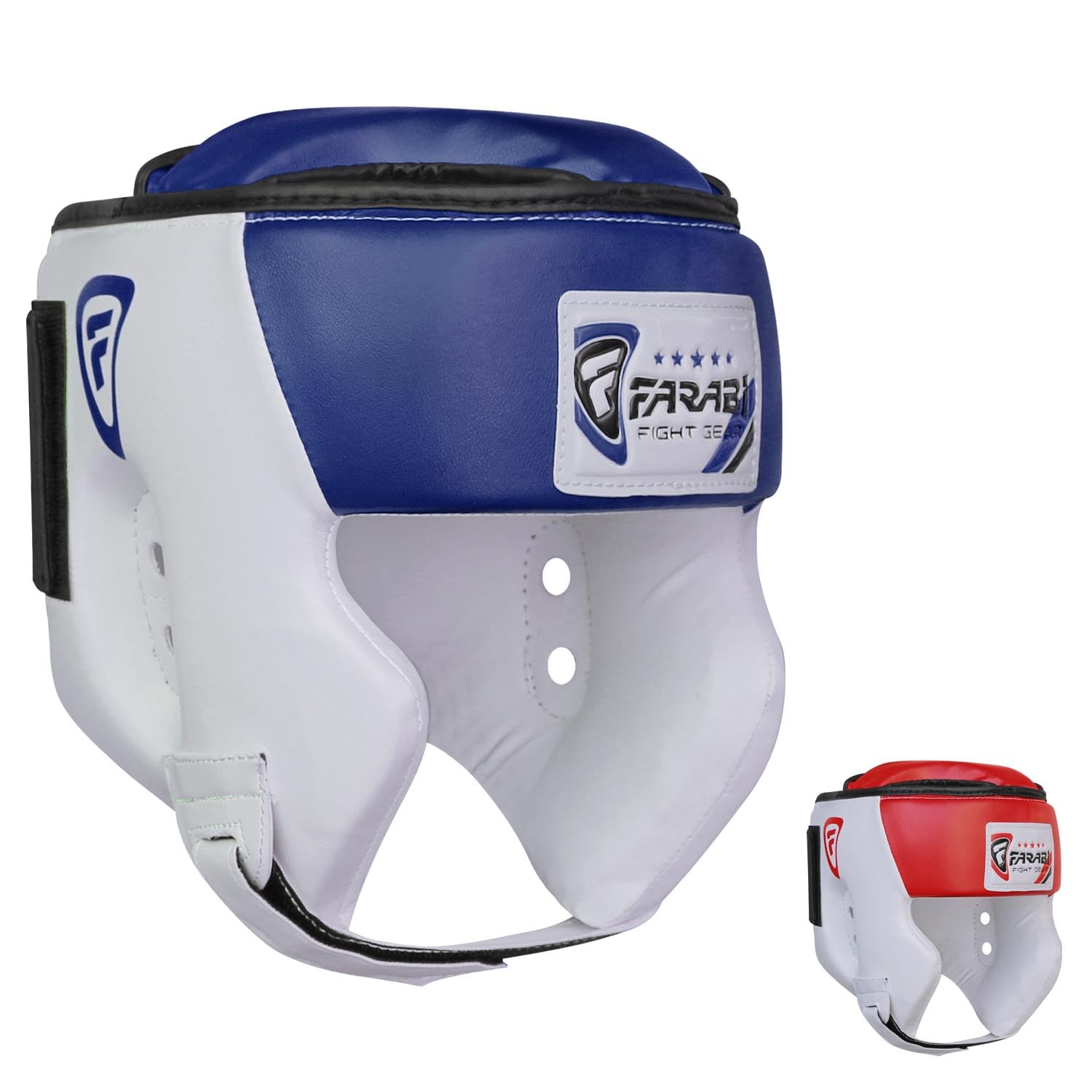 Boxing Head Guard Kick Boxing Head Protection Rex Leather Color Blue & White (White/Blue, Medium)