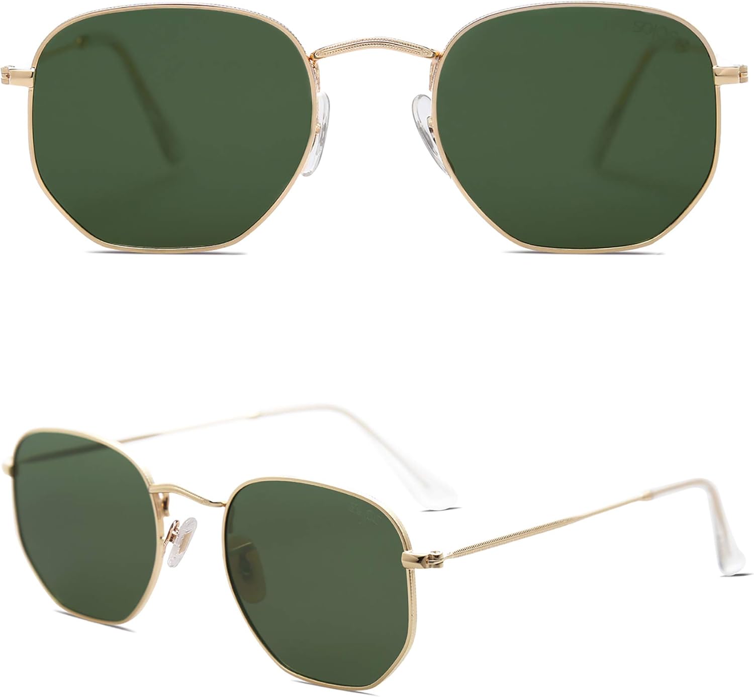 SOJOS Small Square Polarized Sunglasses for Men and Women Polygon Mirrored Lens SJ1072 with Gold Frame/Grey Lens: Clothing