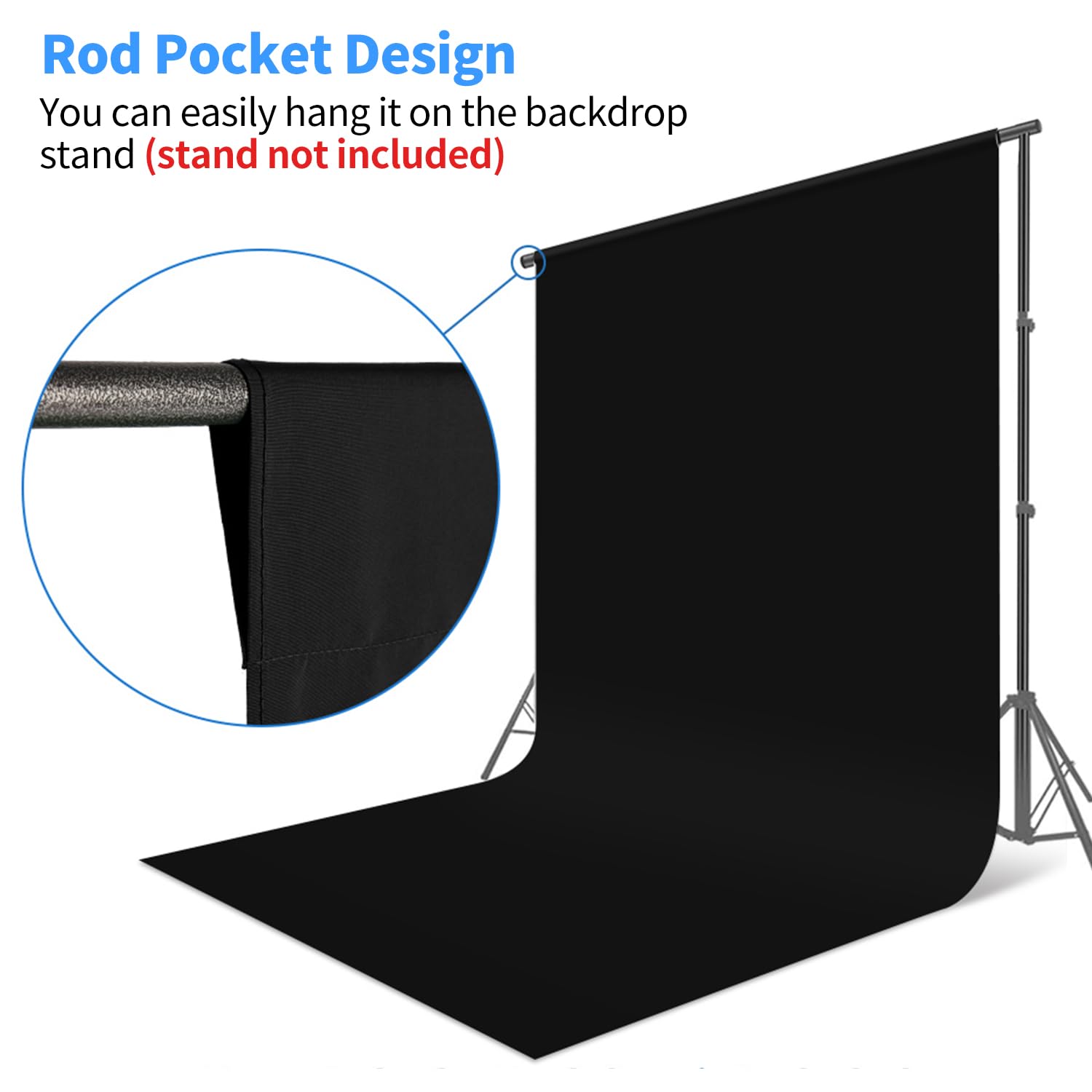 HEMMOTOP Black Backdrop Curtain, 5x6.5 ft Black Photo Backdrop for Photoshoot, Party, Video Recording, Back Drop Background Cloths Polyester Fabric, for Photography, Birthday (Backdrop only)