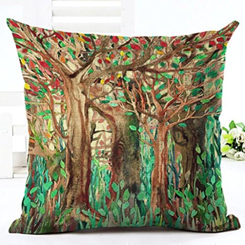 Lottle rock Tropical Green Plant Leaves Flower Linen Cushion Cover Pillow Case