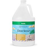 Ginger Lily Farms Botanicals Liquid Dish Soap, 128oz, Basil | 100% Vegan &amp; Cruelty-Free | Concentrated Plant-Based Formula with Max Grease Cleaning Power | Refill Size
