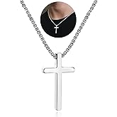 IEFSHINY Valentines Gifts for Him Boys - Stainless Steel Cross Pendant Chain Necklaces for Men, Mens 16-30 Inches Chain Gold Silver Black Cross Necklace Boys Jewelry Gifts