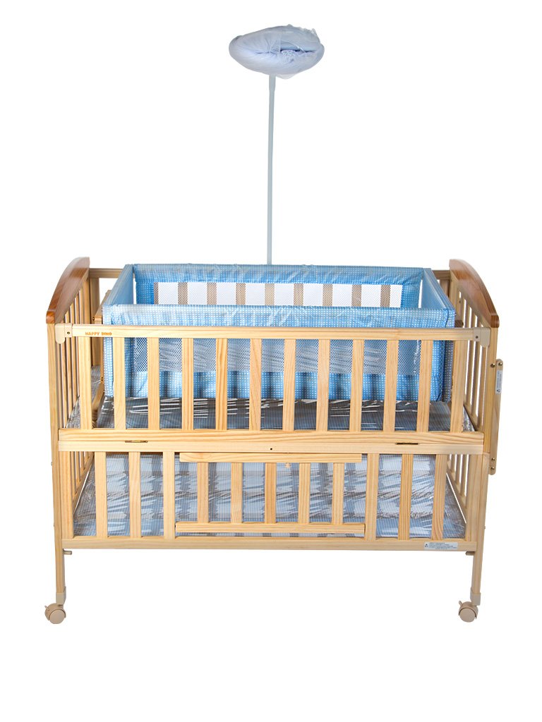 mee mee baby wooden cot with swing & mosquito net