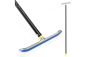 Pool Brush with Pole 8FT Extension Rod, 18" Swimming Pool Brush Head Nylon Bristles Polished Aluminum Back with 8FT Adjustabl