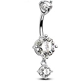 CM Crareesi Mania Belly Button Rings 316L Stainless Steel Dangle Belly Button Piercing Jewelry 14G Belly Rings for Women Round Dangle Navel Ring