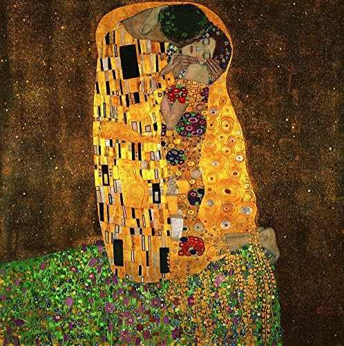 JH Lacrocon Gustav Klimt - The Kiss Canvas Reproductions Rolled 36X36 inch - Figurative Paintings Fully Textured 3D Printed Fine Art for Living Room And Bathroom