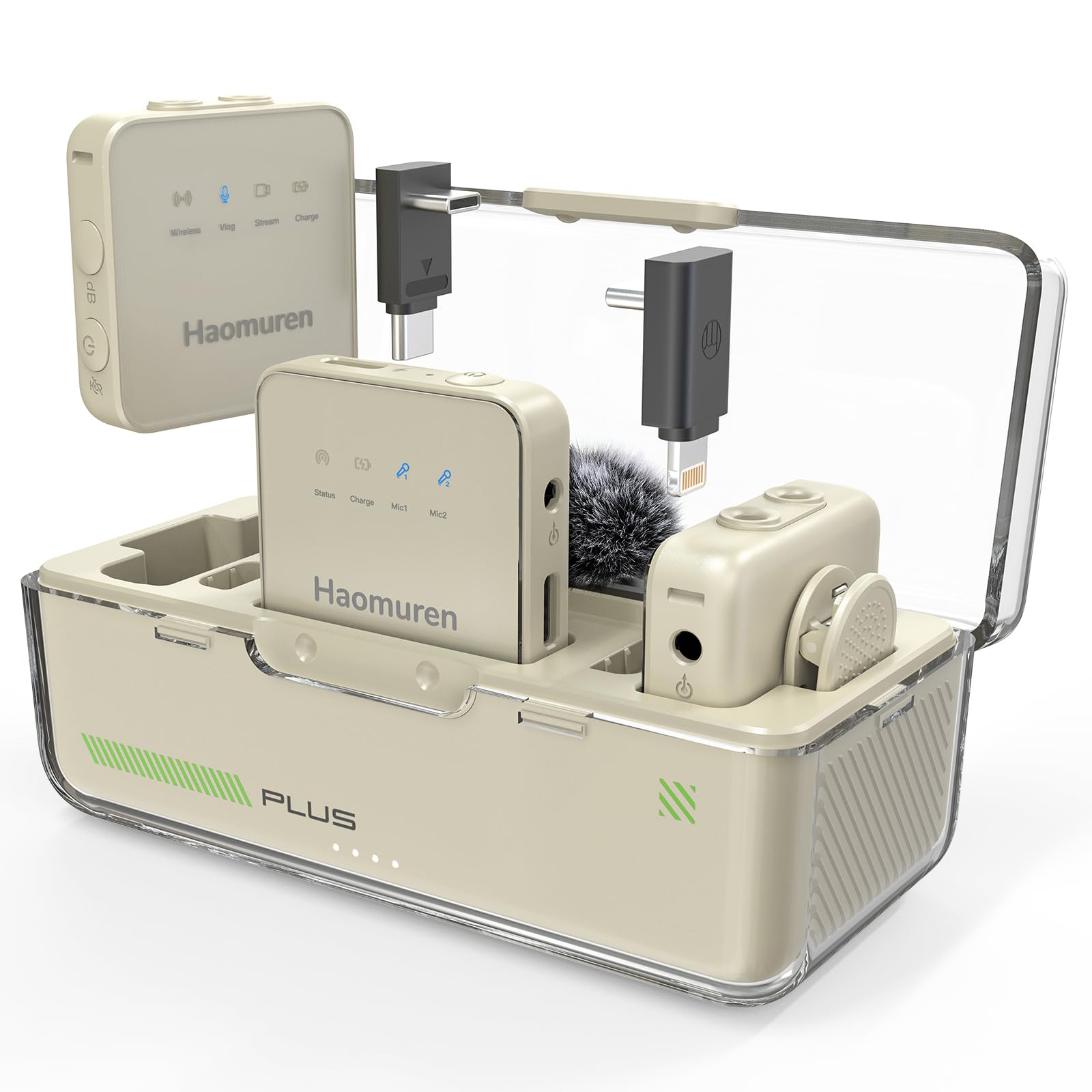 Wireless Lavalier Microphone 2 Pack,Wireless Microphone for iPhone,Android,Camera,iPad,Tablet,PC,Noise Cancel,Echo,656ft Transmission,36H Battery for Video Recording,Stream,Vlogs(Apricot)