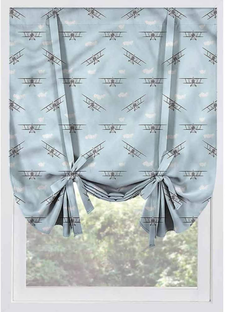 LCGGDB Airplane Blackout Tie Up Curtain Panels,Old Aircraft Biplanes Thermal Insulated Blackout Tie Up Panel, Rod Pocket Home Fashion Balloon Shade for Small Window,Bedroom,48