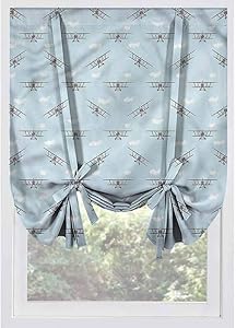 LCGGDB Airplane Blackout Tie Up Curtain Panels,Old Aircraft Biplanes Thermal Insulated Blackout Tie Up Panel, Rod Pocket Home Fashion Balloon Shade for Small Window,Bedroom,48