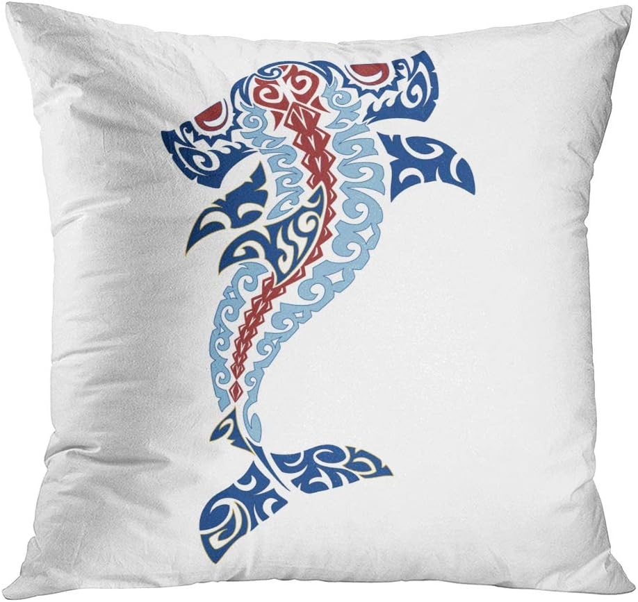 Qryipd Throw Pillow Cover Vector Decorative Hammerhead Shark Style Comfortable Living Room Print Sofa Bedroom Polyester Hidden Zipper Pillowcase Cushion Cover 18x18 Inch