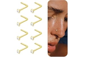 Titanium Nose Rings Studs, 20G L Shaped Silver Nose Studs for Women Men 8pcs Silver Hypoallergenic Non Tarnish Nose Ring Smal