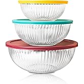 CEYWA Sculpted 3 Pack Glass Mixing Bowls (1.1 QT, 2.1 QT, 3.7 QT) – Borosilicate Glass Bowls with Airtight BPA-Free Lids, Nesting Bowls for Baking and Prepping Food, Oven, Freezer & Microwave Safe