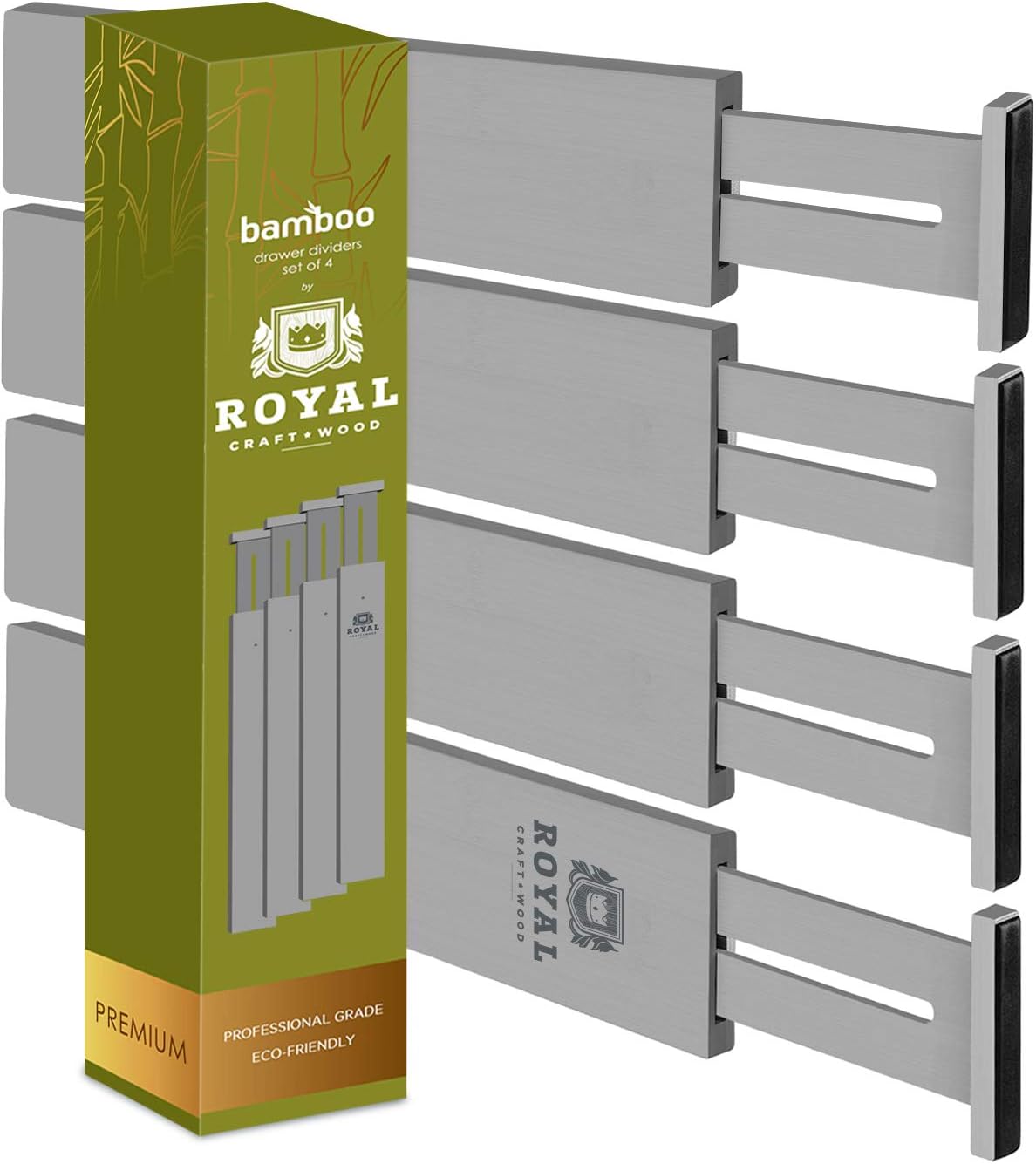 Adjustable Bamboo Drawer Dividers Organizers - Expandable Drawer Organization Separators For Kitchen, Dresser, Bedroom, Bathroom and Office, 4-Pack (17-22 IN, Natural): Home Improvement