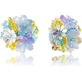 INFUPNET Flower Clip On Earrings For Women,Muiticolor No Piercing Flower Earrings,Cute Earrings Jewelry For Christmas Birthday Gifts