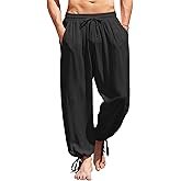 COOFANDY Men's Cotton Linen Pants Casual Harem Pants Elastic Waist Beach Boho Yoga Trousers