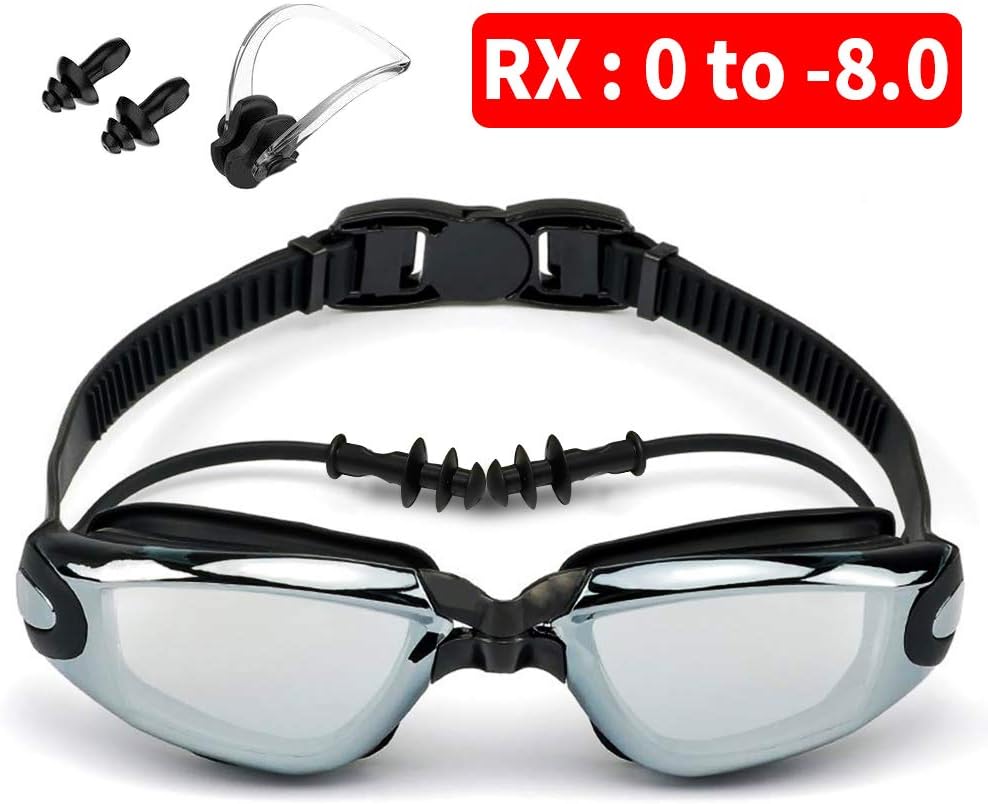 Moikin Swim Goggles, Shortsighted RX Prescription Optical Corrective Myopic Swimming Goggles Leakproof Anti-Fog UV Protection Shortsighted Nearsighted Myopia for Men and Women