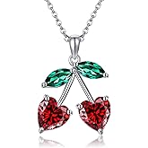 YAFEINI Cherry Necklace for Women 925 Sterling Silver Cherry Jewelry Pendant Necklace Fruits Jewelry Gifts