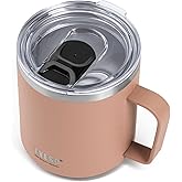 Predate 14 Oz Stainless Steel Pink Coffee Mug with Handle and Lid – Double Wall Thermal Coffee Cup – Dishwasher Safe Insulated Tumbler Keeps Drinks Hot & Cold – For Home, Office, Travel