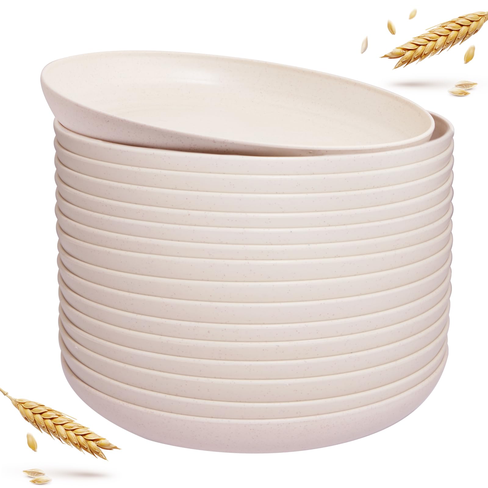 Photo 1 of LIYH 20 Pcs Wheat Straw Plates - 9 Inch Unbreakable Dinner Plates - Dishwasher Safe Plastic Plate Reusable - Lightweight Plate for Kitchen Camping (Beige)
