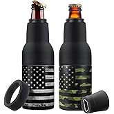 Stepstall 2 Packs Flag Beer Gifts for Men, 4-in-1 Beer Bottle and Can Cooler for 12 Oz. Slim Can, Beer Bottle Insulators Holder Vacuum Stainless Steel