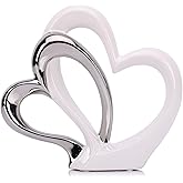 LCCCK Dubble Heart Statue Sculpture - Ceramic Heart Figurines Porcelain, Modern Love Statues Couple Romantic Bedroom Table Mantel Decor - Wedding Valentine Day Ornament