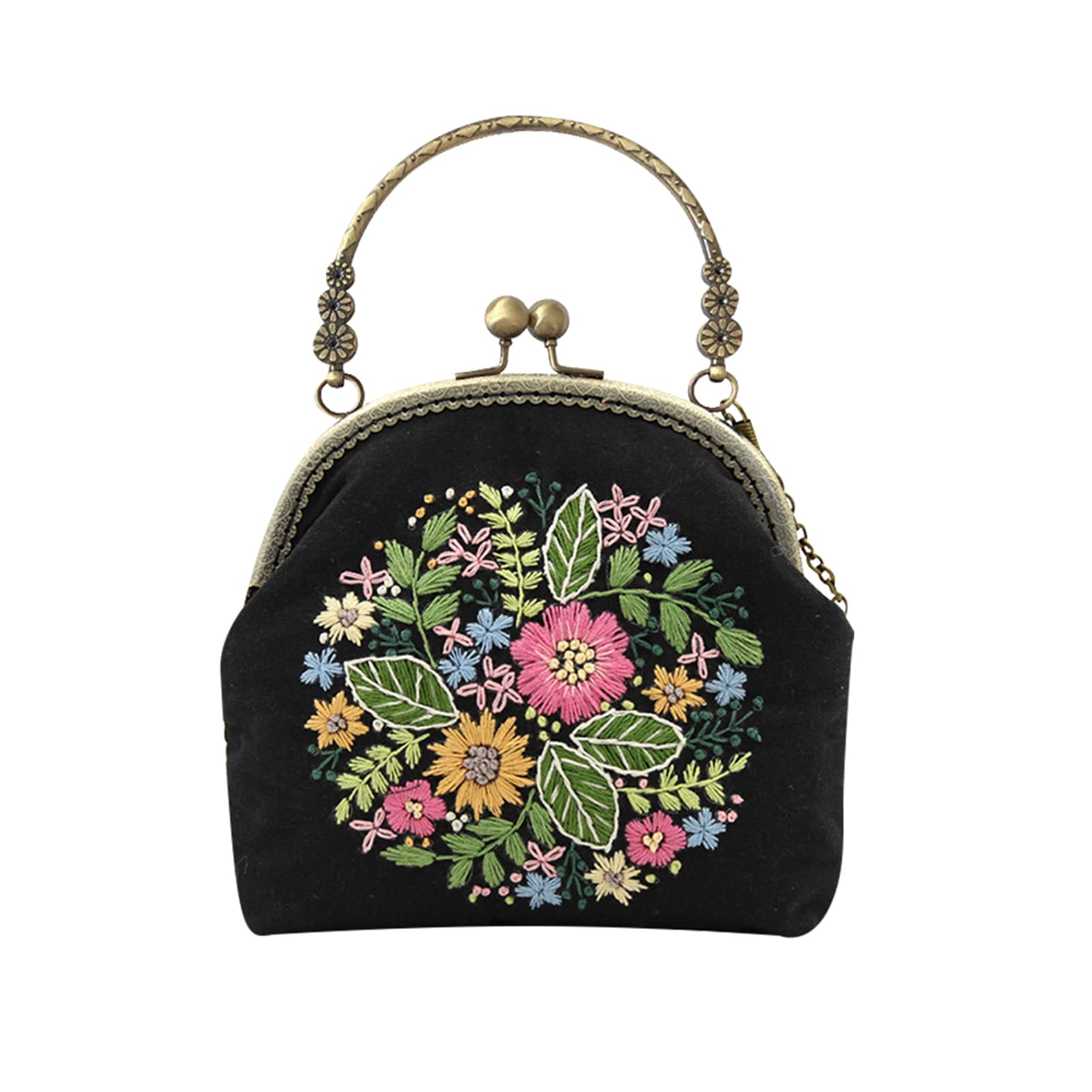 HERCHR DIY Coin Purse Embroidery Kit,Embroidery Starter Kit with Pattern and Instructions,Punch Needle Kits for Adults Beginners,Vintage Purse Bag Embroidery Kit Embroidery Hoops Threads and Tool